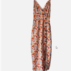 Urban Outfitters Linen Blend Fruit Print Button Front Midi Dress, Size Small